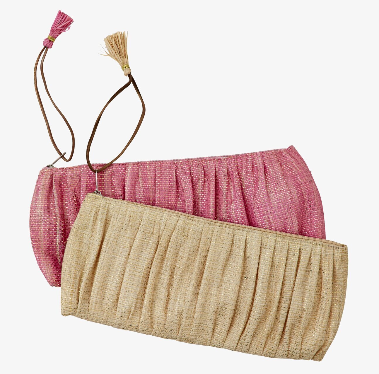 Raffia Clutch från Rice i rosa och naturlig raffiafärg