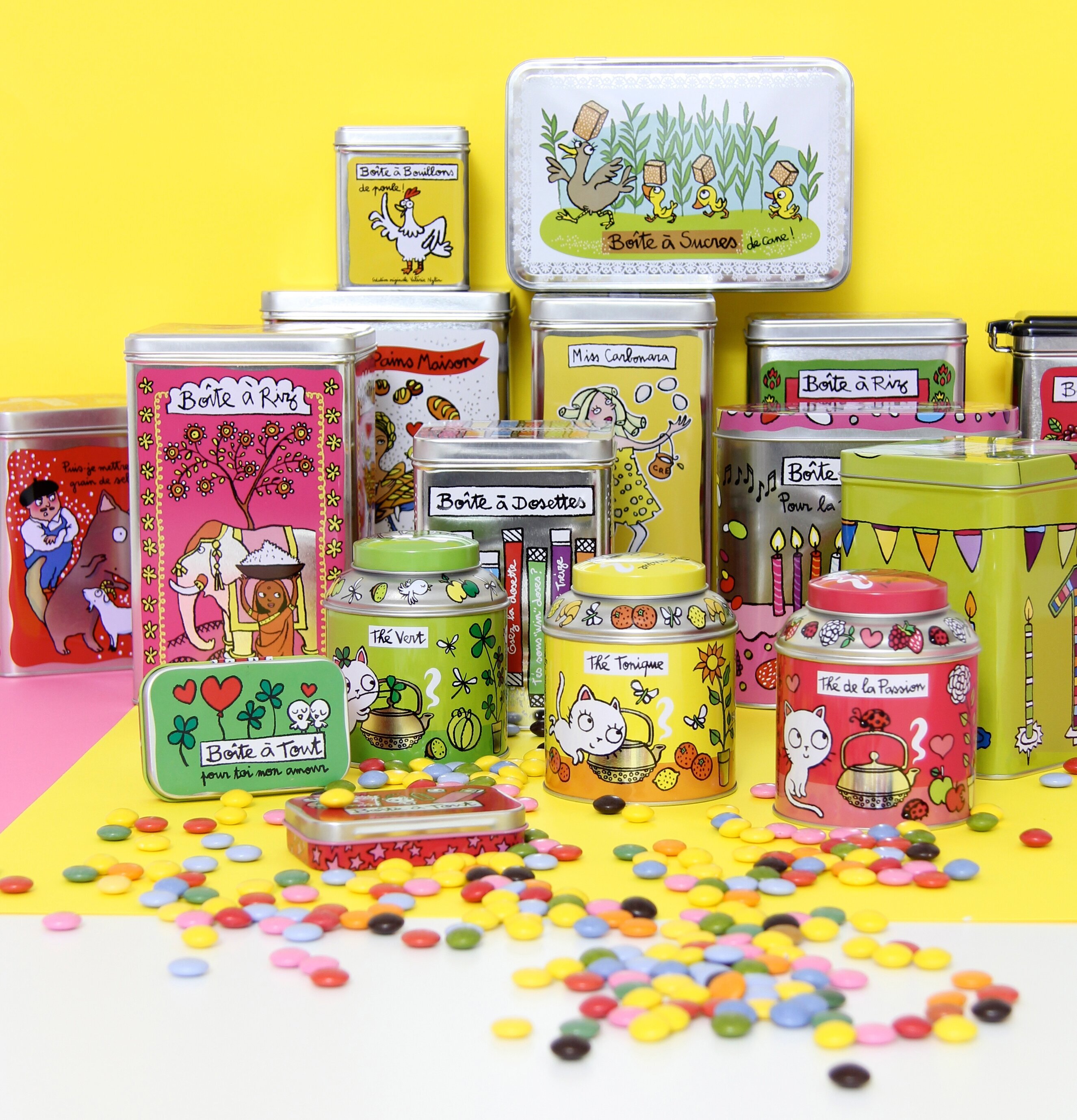 Plåtburk Te katt grön från Derriére la porte med kattmotiv