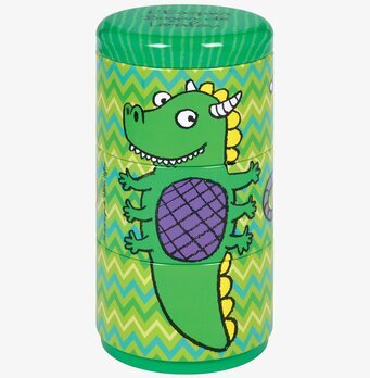 Bild av färgglad plåtburk med lekfull drake-design