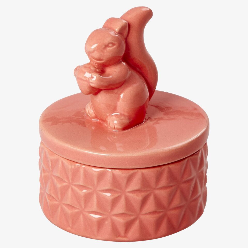 Smyckesskrin Porslin från Rice med ekorrmotiv och rosa färg