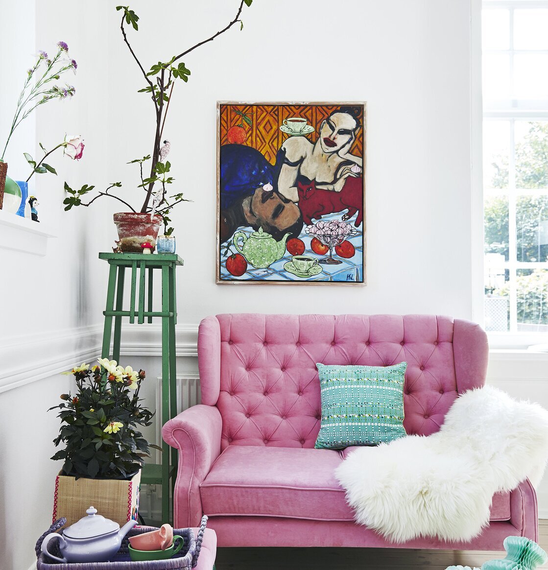 Soffa Pink Velvet 2-Sits från Rice i rosa sammetstyg