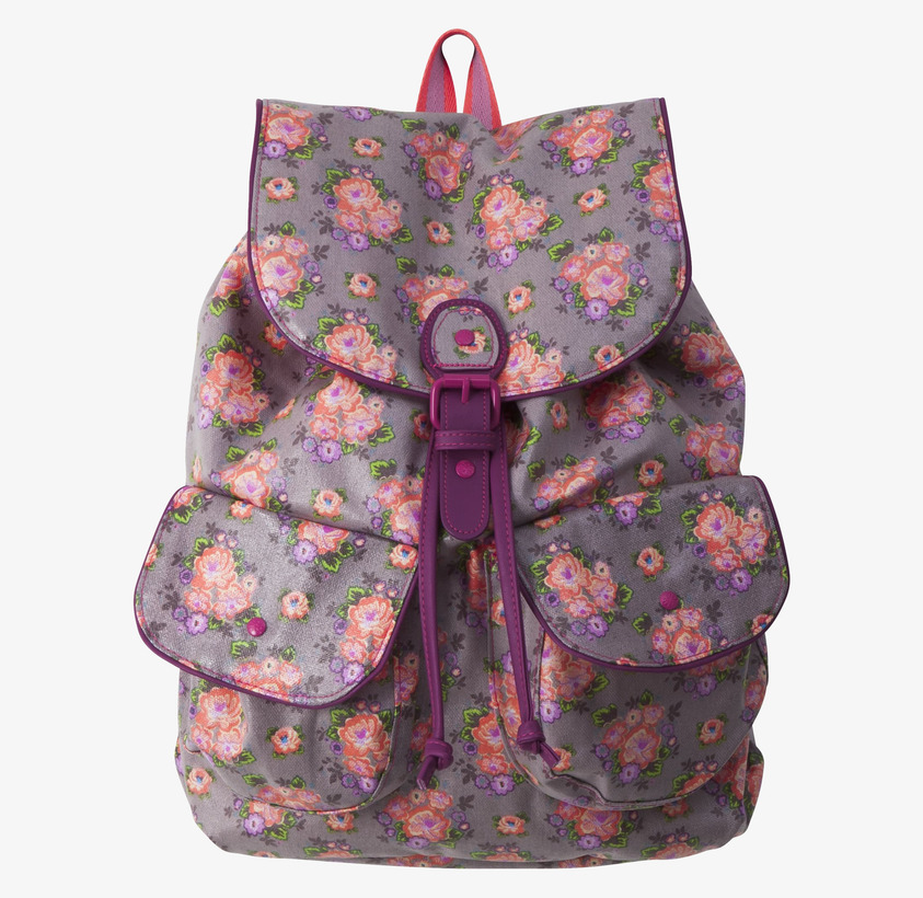 Ryggsäck Rose Print från Rice med blommönster och fickor
