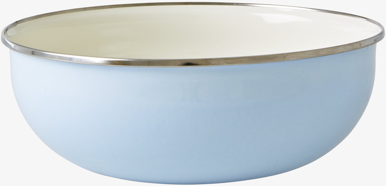 Emaljskål Flower Blå från Rice, ljusblå med silverkant
