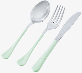 Bestick Emalj från Rice i rostfritt stål och pastellgrönt