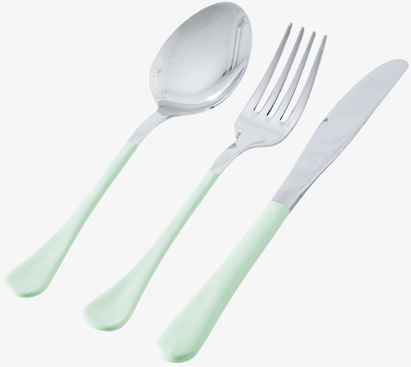 Bestick Emalj från Rice i rostfritt stål och pastellgrönt
