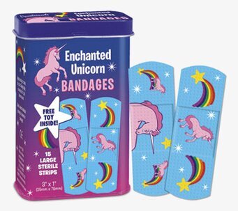 Enhörning plåster från Accoutrements i färgglad burk