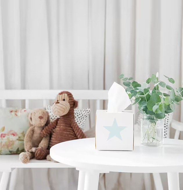 Servettbox STAR Turkos från Nordic Tissue på ett vitt bord