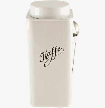 Kaffeburk Med Sked från Strömshaga i vit metall med sked