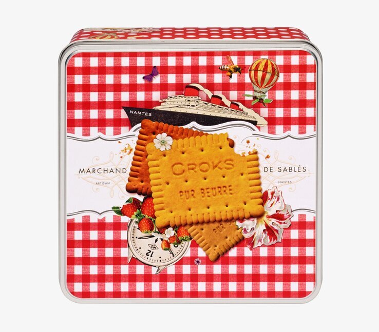 Fyra franska plåtask från Derriére la porte med kexmotiv