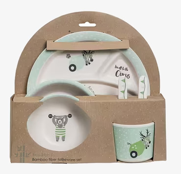 Barnservis Mintgrön från Bloomingville med lekfulla motiv