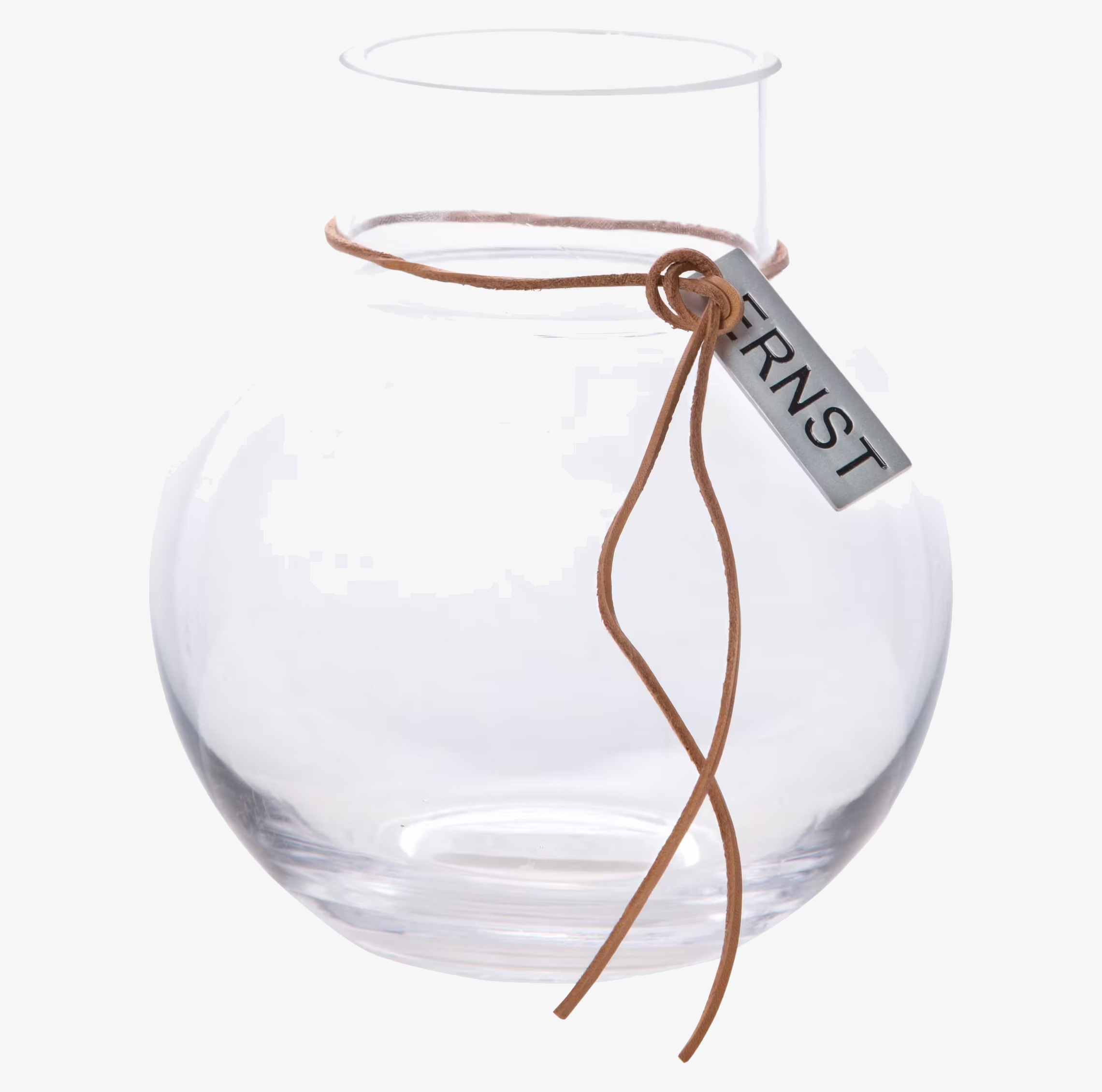 Glasvas Rund S Ernst med läderrem och metalltagg från Ernst