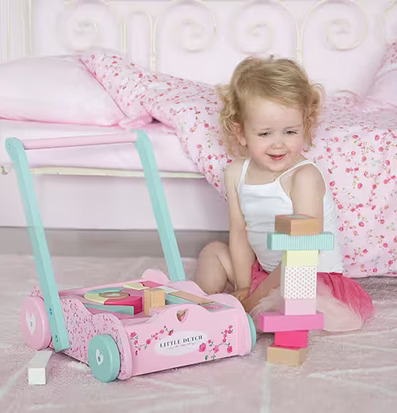 Lära-Gå-Vagn - Pink Blossom från Little Dutch med barn