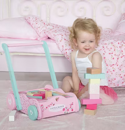 Lära-Gå-Vagn - Pink Blossom från Little Dutch med barn