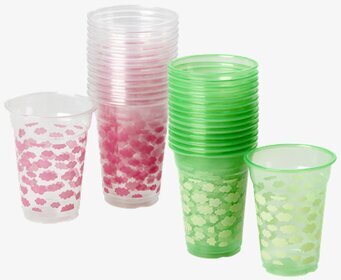 Plastmuggar 18-pack från Rice i rosa och grönt med mönster