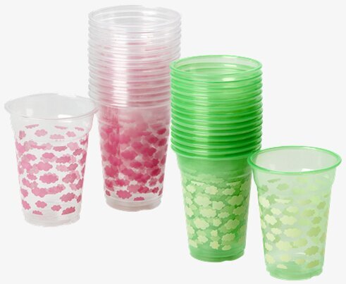 Plastmuggar 18-pack från Rice i rosa och grönt med mönster
