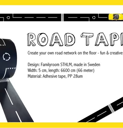 Road Tejp från Familyroom, självhäftande väg för leksaksbilar