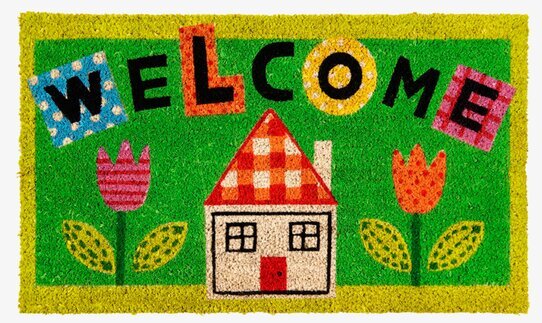 Dörrmatta Welcome, grön från Derriére la porte, färgglad