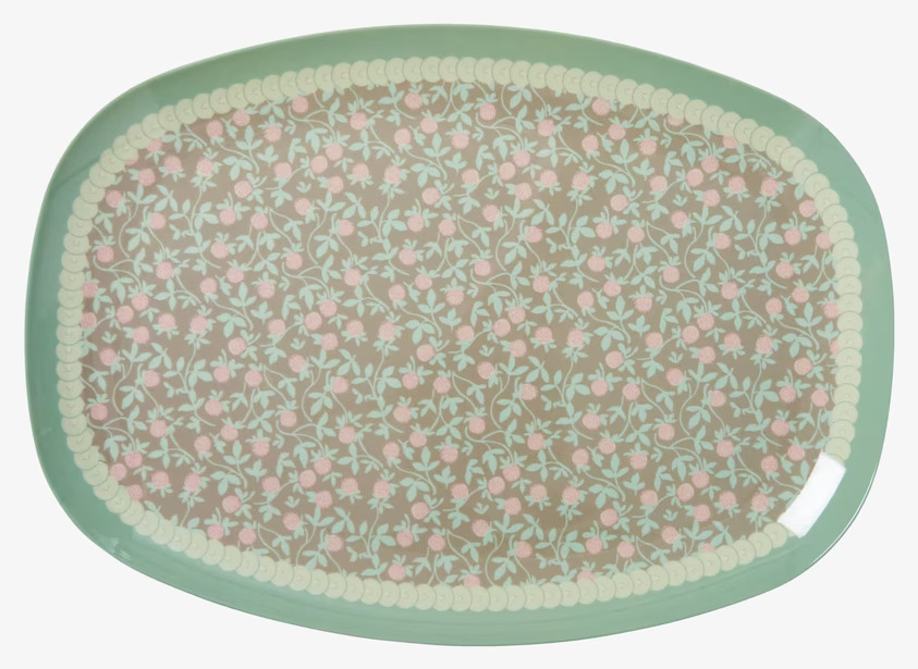 Tallrik Mini Floral Print från Rice med blommönster och grön ram