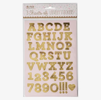 Stickers Bokstäver Guld från Rice i glittrande förpackning
