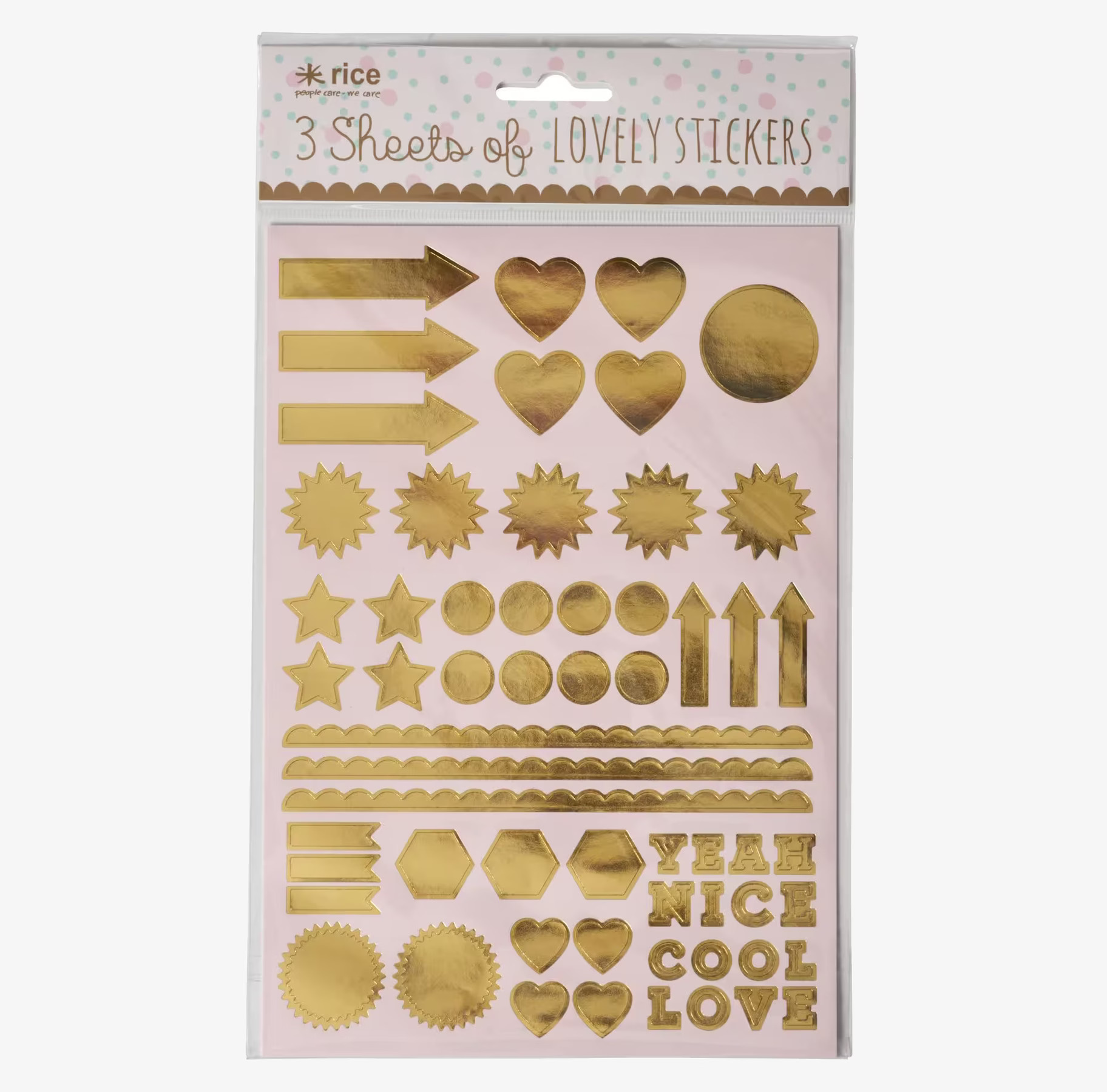 Stickers Symboler Guld från Rice, tre ark med guldfolie
