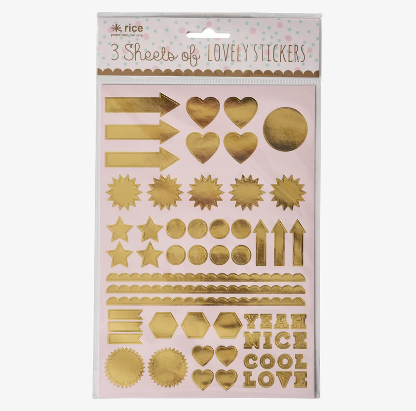 Stickers Symboler Guld från Rice, tre ark med guldfolie