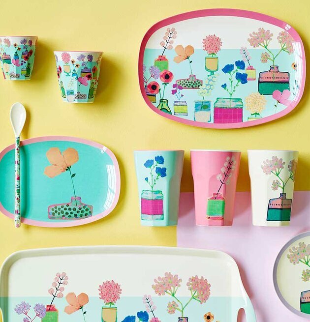 Mugg Latte Flower Prints Rosa från Rice med blommotiv