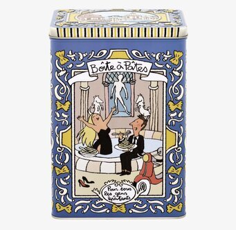 Bild av dekorativ plåtburk med livligt italienskt motiv