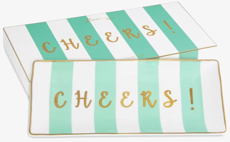 Porslinsfat - Cheers från BOXinBAG med turkosa och vita ränder