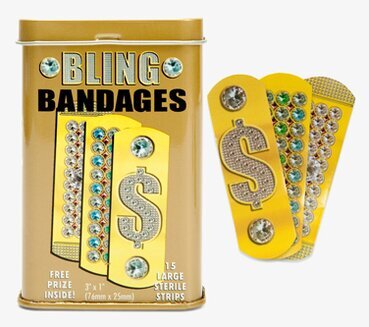 Bling plåster från Accoutrements i gyllene plåtask