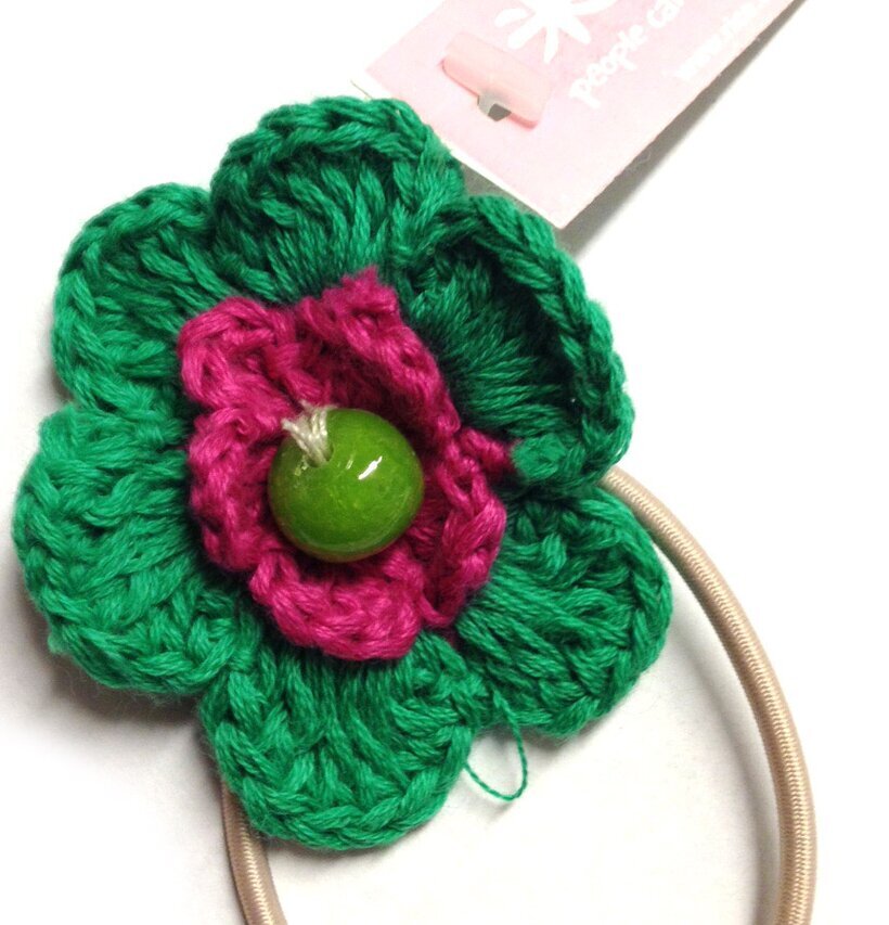Hårsnodd Blomma Grön/Fushia/Grön från Rice med pärla