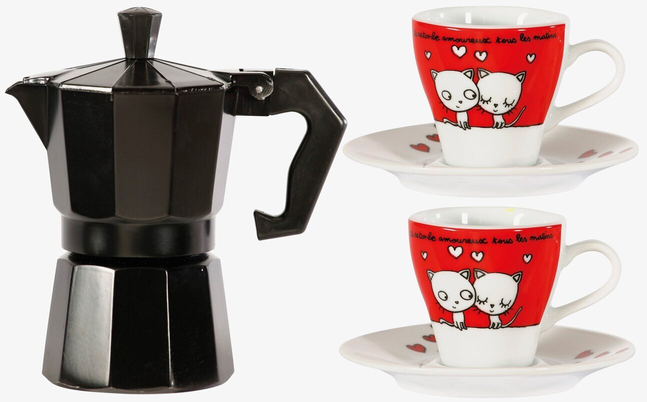 Espressokanna Katt från Derriére la porte med matchande koppar