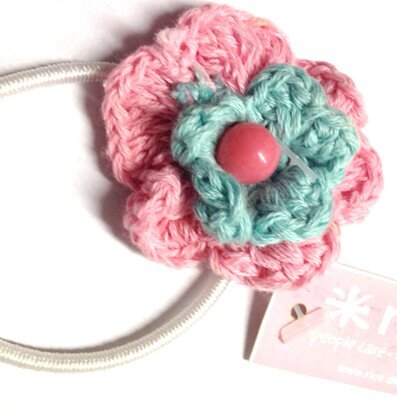 Hårsnodd Blomma Rosa/Turkos/Rosa från Rice med pärldetalj