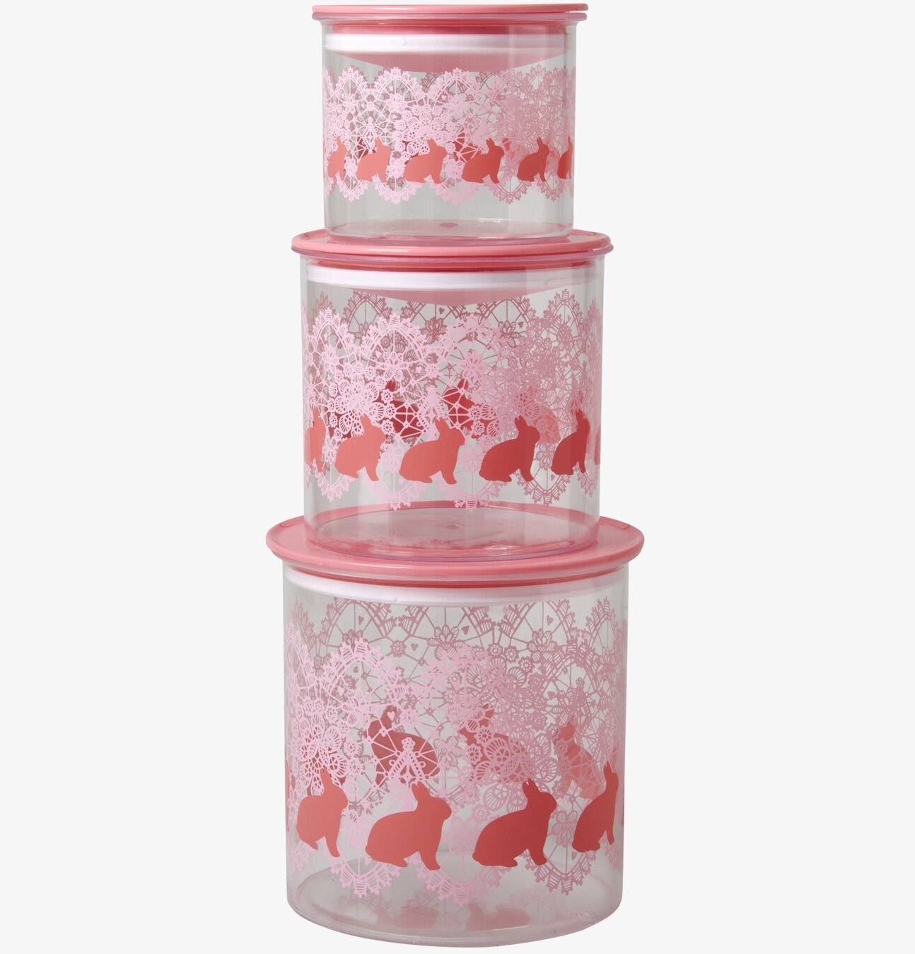 Burkar Lace Print Rosa 3-Pack från Rice, staplade på varandra