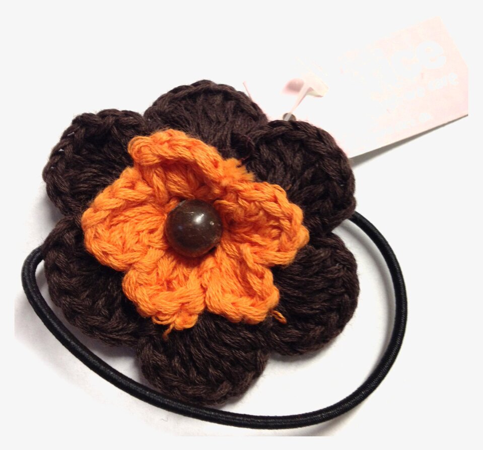 Hårsnodd Blomma Brun/Orange/Brun från Rice med pärldetalj