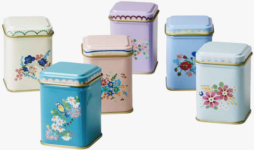 Kryddburkar från Rice med färgglada blommönster i metall