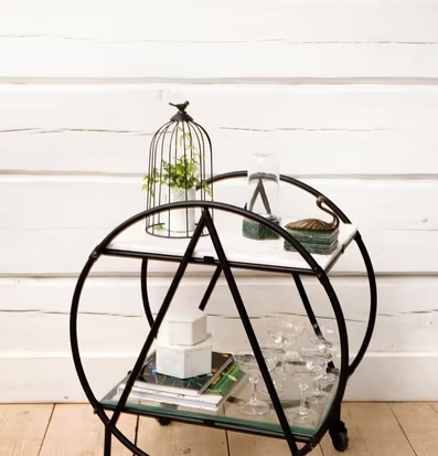 Serveringsvagn Svart Med Glas & Vit Marmor från Strömshaga