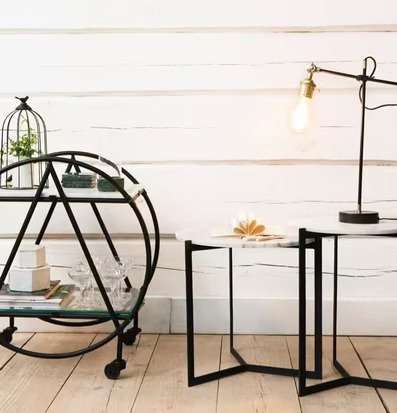 Serveringsvagn Svart Med Glas & Vit Marmor från Strömshaga