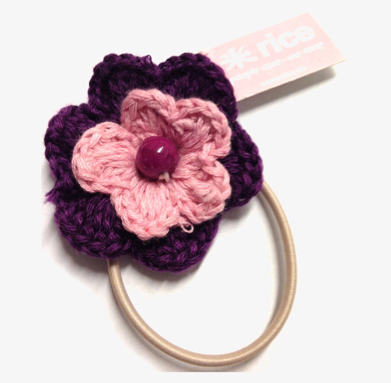 Hårsnodd Blomma Lila/Rosa/Lila från Rice med virkad blomma