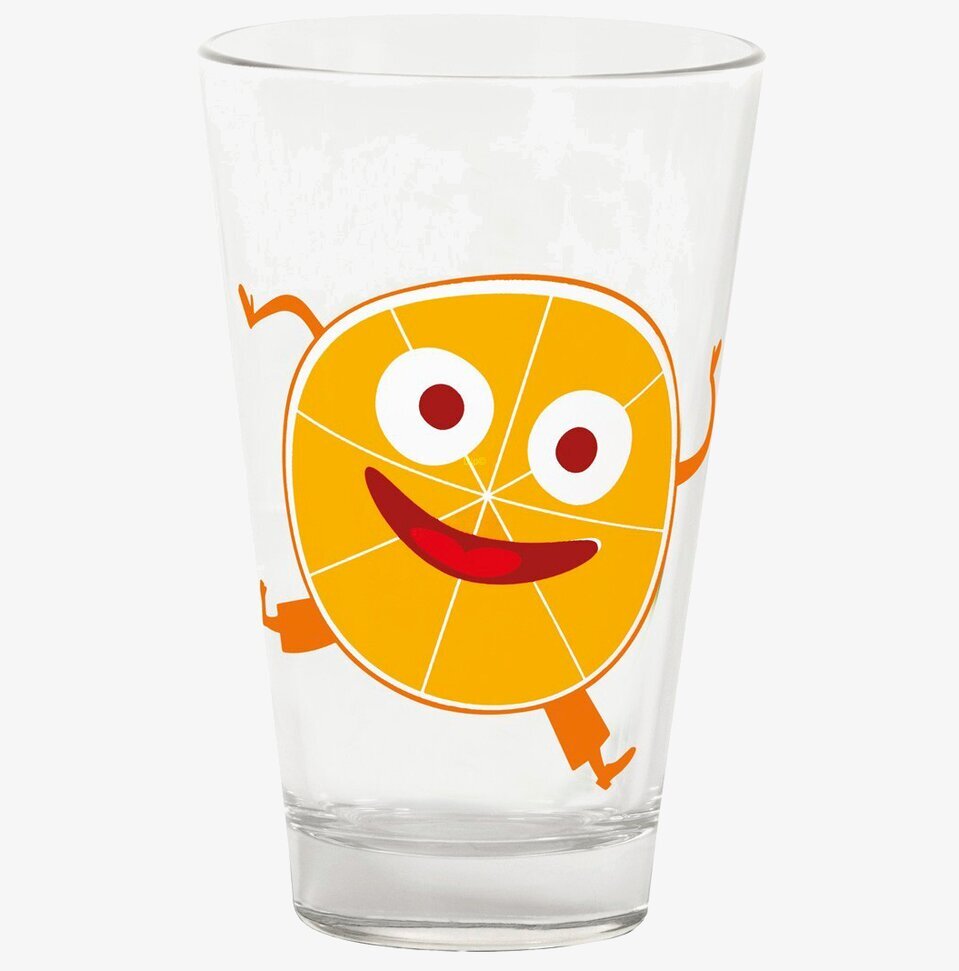 Glas 100% Apelsin från Derriére la porte med dansande apelsin