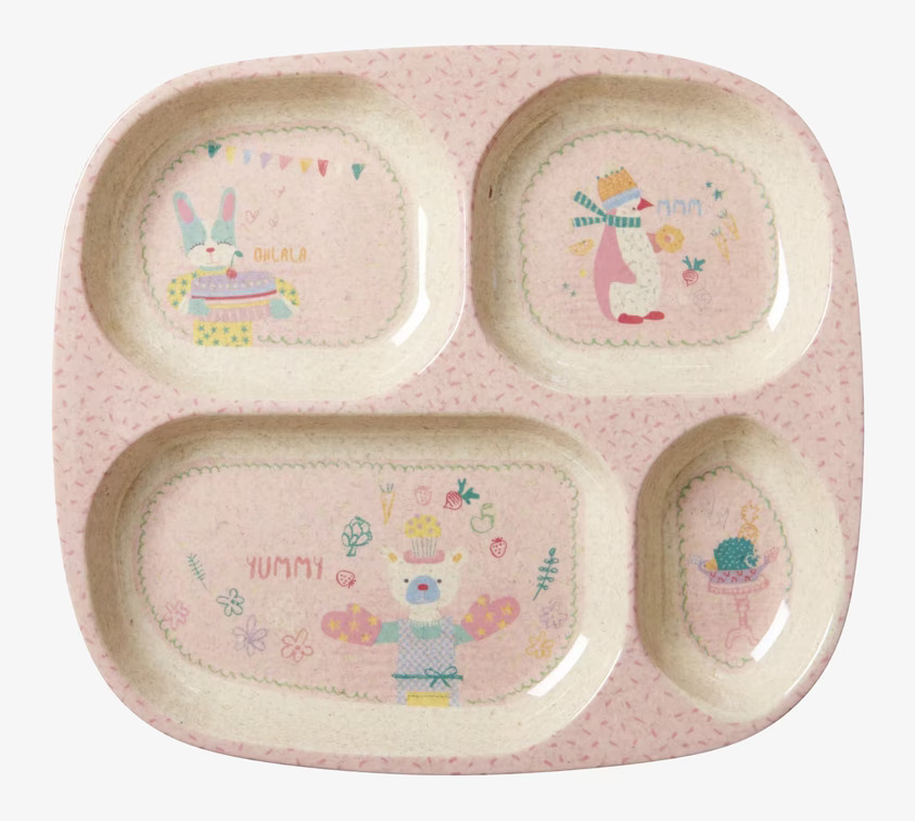 Barntallrik 4-Fack Cooking Print från Rice med djurmotiv