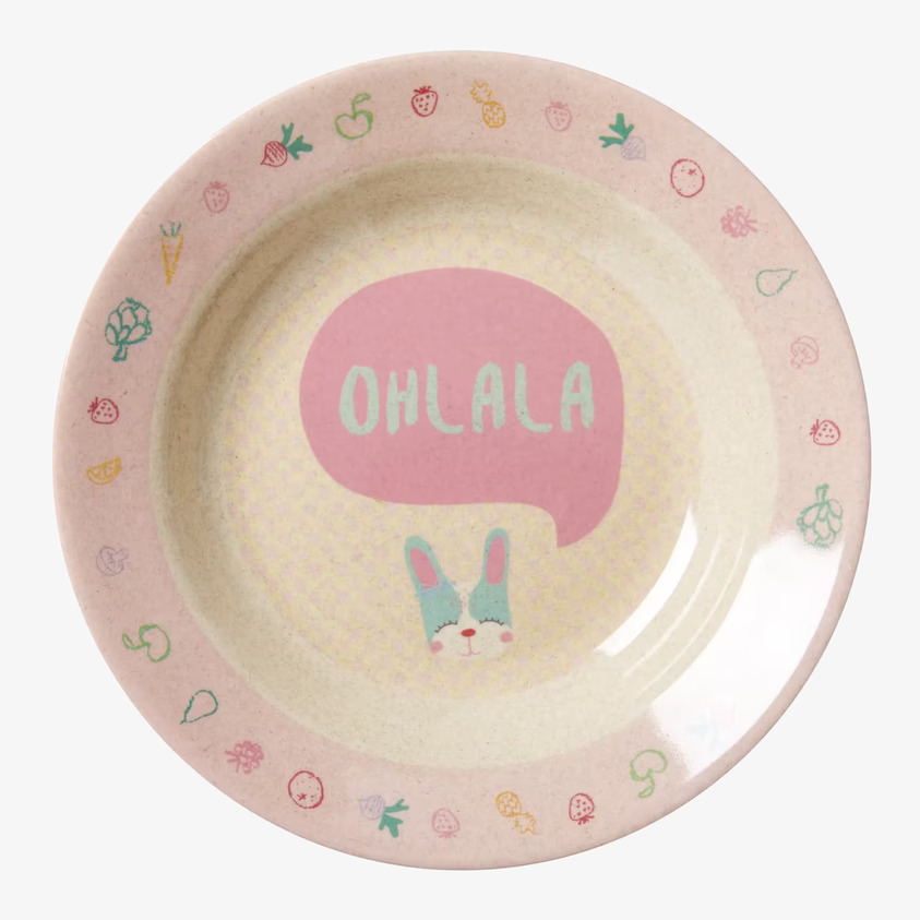 Barnskål Cooking Print från Rice med färgglad kanindesign