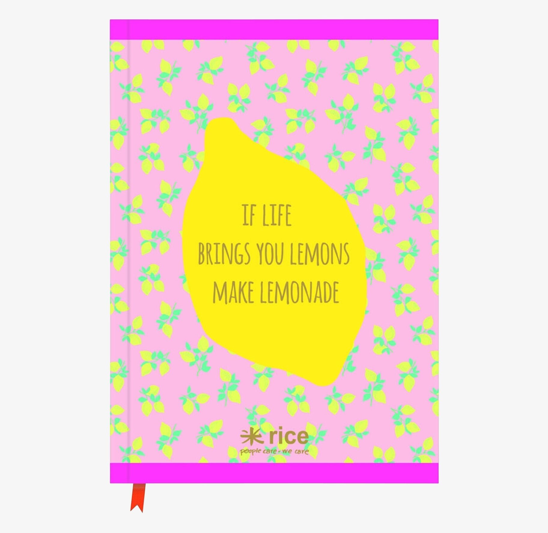 Notebook A4 från Rice med rosa omslag och citronmönster