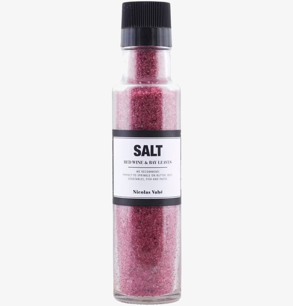 Salt - Red Wine & Bay Leaves från Nicolas Vahé i glasbehållare