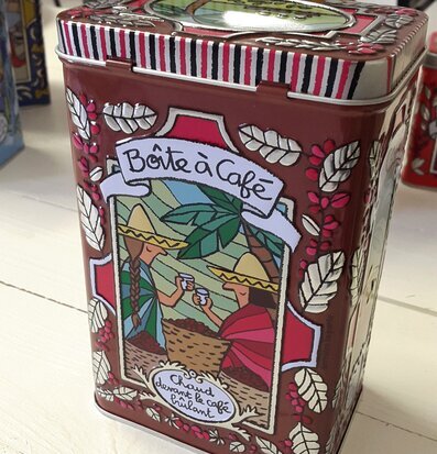Bild av unik plåtburk för kaffe med konstnärlig design