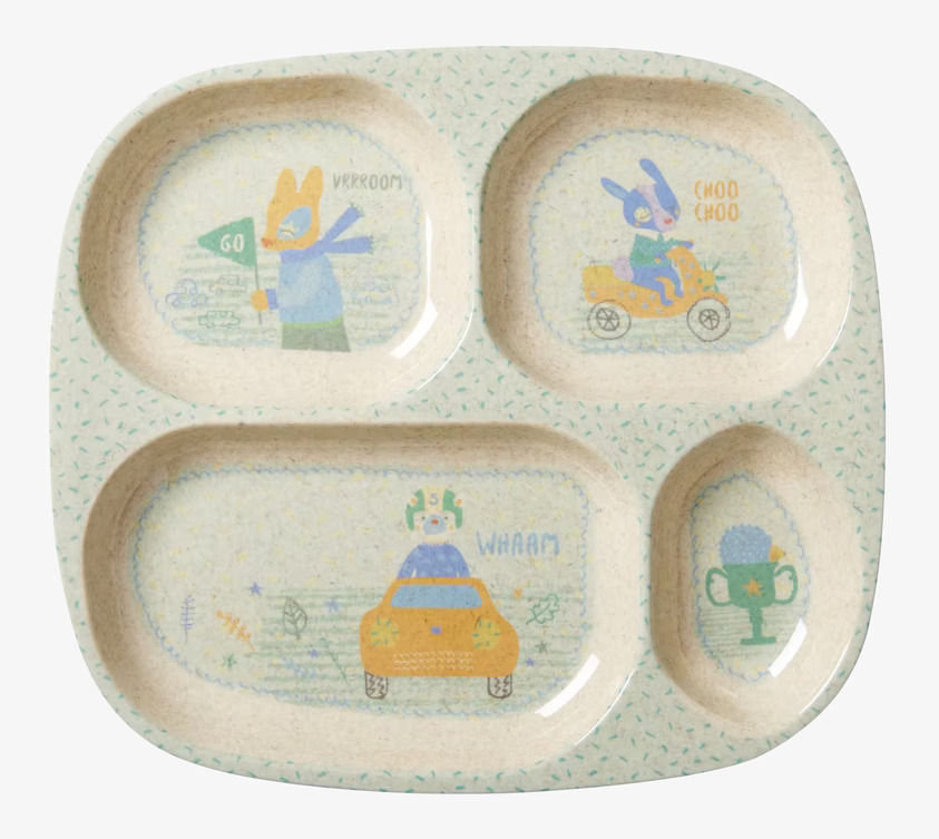 Barntallrik 4-Fack Race Print från Rice med bilmotiv