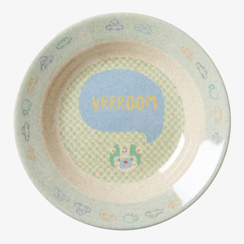 Barnskål Race Print från Rice med färgglatt biltema