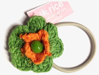 Hårsnodd Blomma Grön/Orange/Grön från Rice med blomdesign