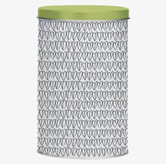 Bild av stilren plåtburk med hjärtmönster och grönt lock