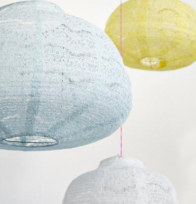 Lampskärm Mint Lace från Rice, mintgrön med spetsmönster