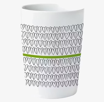 Termomugg Green Heart från Mette Ditmer med hjärtmönster